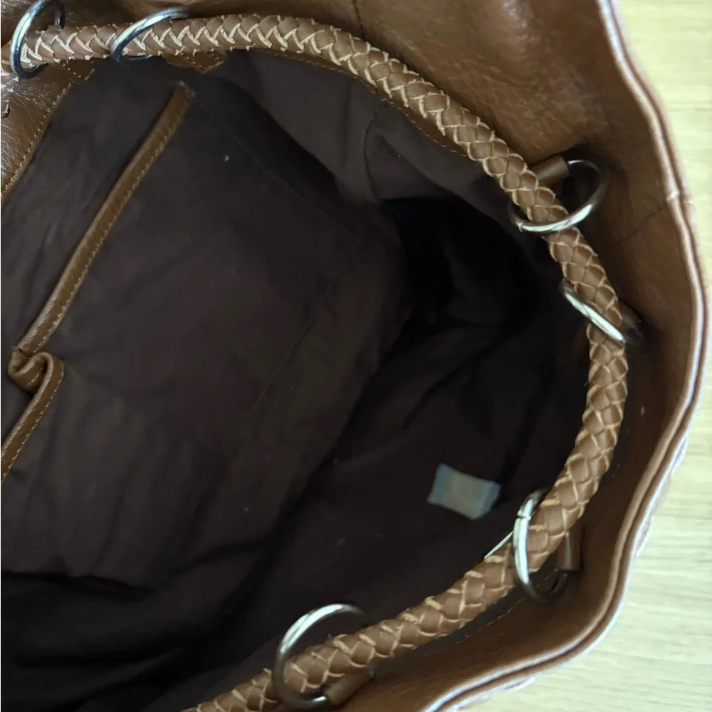 Talbots Brown Leather Boho Hobo Purse Bag Braided Detail